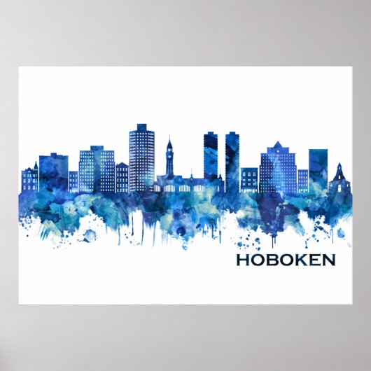 Hoboken New Jersey Skyline Blue Poster (Voorkant)
