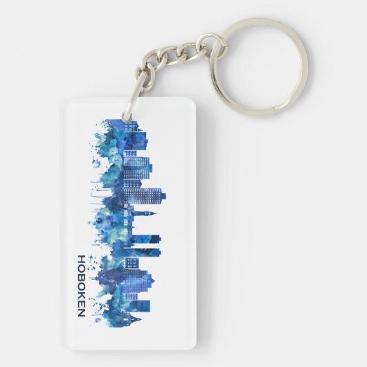 Hoboken New Jersey Skyline Blue Sleutelhanger (achterkant)