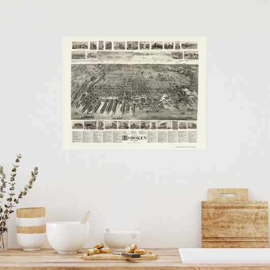 Hoboken, NJ Panoramic Map - 1904 Poster (Keuken)
