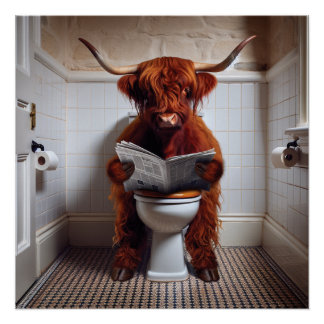 Hochland Kuh / Highland Cow / liest News Perfect Poster