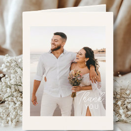 Hochzeitshandschrift Danke 3 Fotos Elegant Beige Bedankkaart