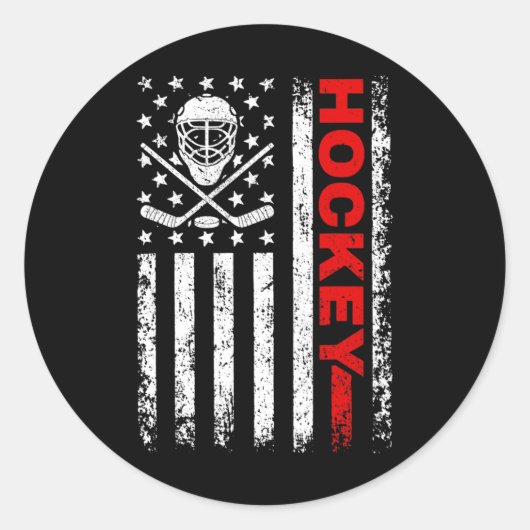 Hockey American Flag Cool Ice Hockey Player Mannen Ronde Sticker (Voorkant)