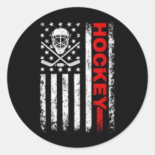 Hockey American Flag Cool Ice Hockey Player Mannen Ronde Sticker