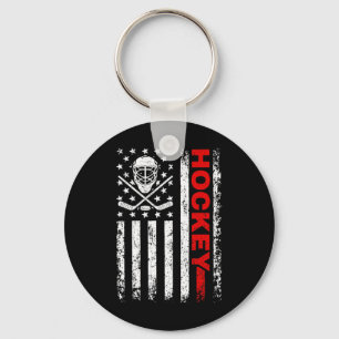Hockey American Flag Cool Ice Hockey Player Mannen Sleutelhanger
