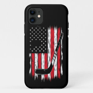 Hockey American Flag Sports Retro Vintage iPhone 11 Hoesje