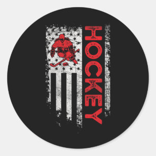 Hockey American Flag USA Patriotic hockey player Ronde Sticker