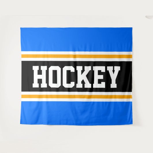 HOCKEY Athletic Helderblauw Zwart Geel Strepen Wandkleed (Voorkant (horizontaal))