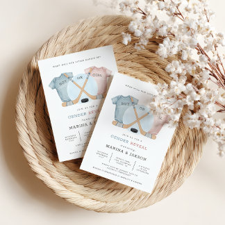 Hockey baby shower, hockey gender reveal kaart