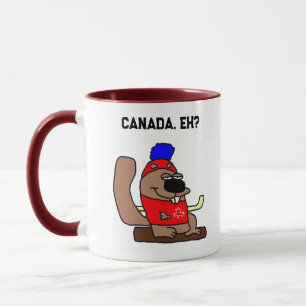 Hockey Beaver Cartoon in Red Maple Leaf Shirt Mok