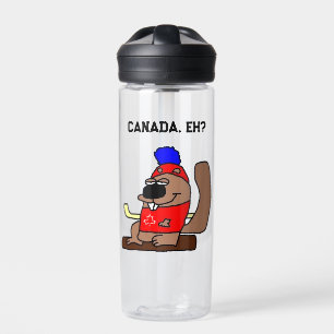 Hockey Beaver Cartoon in Red Maple Leaf Shirt Waterfles
