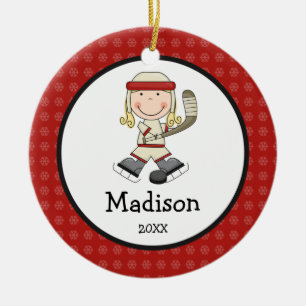 Hockey Blonde Girl Kinder kerstmis op maat Keramisch Ornament