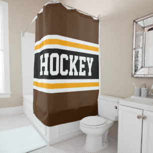 HOCKEY Bold Athletic Bruin Zwart Geel Strepen Douchegordijn