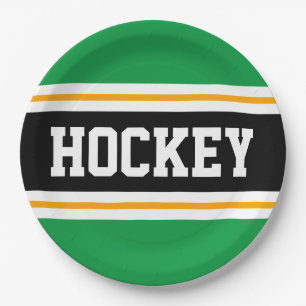 HOCKEY Bold Groen Zwart Geel Racing Stripes Papieren Bordje