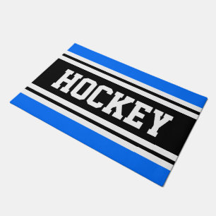 HOCKEY Bold Helder Blauw Zwart Wit Racing Stripes Deurmat
