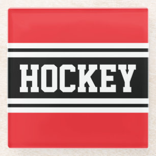 HOCKEY Bold Helder Rood Zwart Wit Racing Stripes Glazen Onderzetter