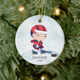 Hockey Boy Aangepast kerstkeramisch versieringsmer Keramisch Ornament