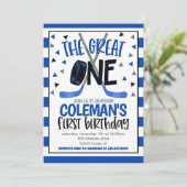 Hockey eerste verjaardag uitnodiging (Staand voorkant)