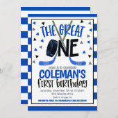 Hockey eerste verjaardag uitnodiging (Voorkant / Achterkant)