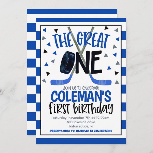 Hockey eerste verjaardag uitnodiging (Voorkant / Achterkant)