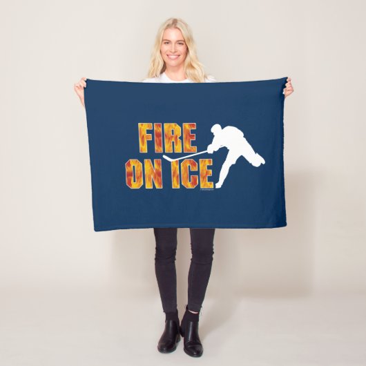 Hockey Fire on Ice Fleece Blanket (In situ)