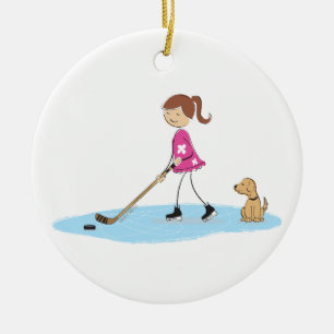 Hockey Girl Cartoon Keramisch Ornament