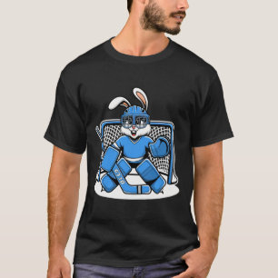 Hockey Goalie Bunny Blauwe Netpads Stok Helm T-shirt