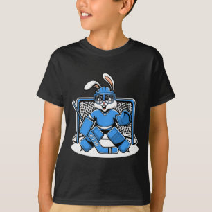 Hockey Goalie Bunny Blauwe Netpads Stok Helm T-shirt