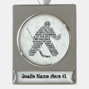 Hockey Goalie Calligram Aangepaste kerstversiering Verzilverd Banner Ornament