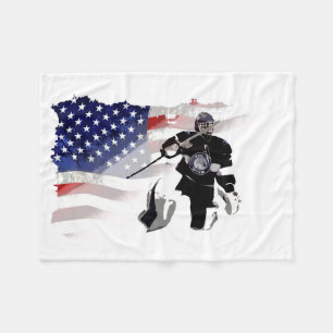 Hockey Goalie en US Flag Fleece Blanket