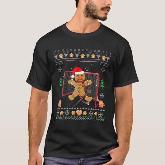 Hockey Goalie Funny Christmas Ugly Gingerbrood Man T-shirt (Voorkant)