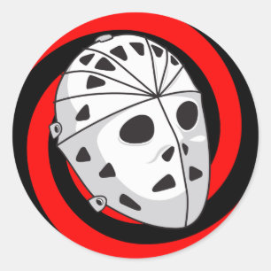Hockey Goalie Masker Rood Zwart Ronde Sticker
