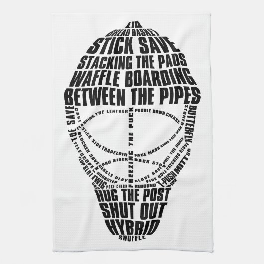 Hockey Goalie Masque Typographie Cuisine Serviette (Vertical)