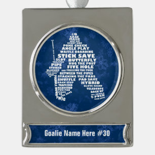 Hockey Goalie Typography Custom Xmas Ornament Verzilverd Banner Ornament