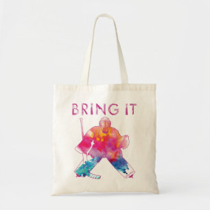 Hockey Goalie Waterverf Girls Pink Tote Bag