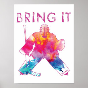 Hockey Goalie Waterverf Pink Girls Poster