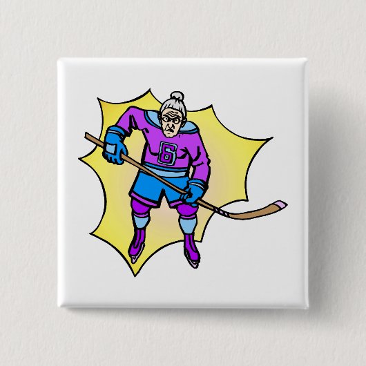 Hockey Grandma Vierkante Button 5,1 Cm (Voorkant)