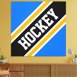 HOCKEY Helder Blauw Zwart Geel Racing Stripes Canvas Afdruk
