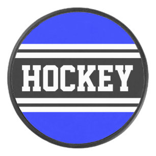HOCKEY Helder Blauw Zwart Wit Racing Stripes Hockey Puck