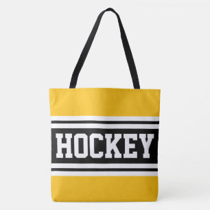 HOCKEY Helder Geel Zwart Wit Racing Strepen Draagtas