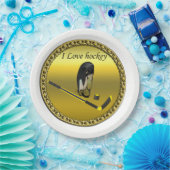 Hockey I Love custom design with stick and helm Papieren Bordje (Feest)