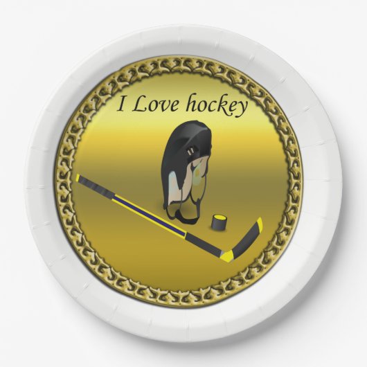 Hockey I Love custom design with stick and helm Papieren Bordje (Voorkant)