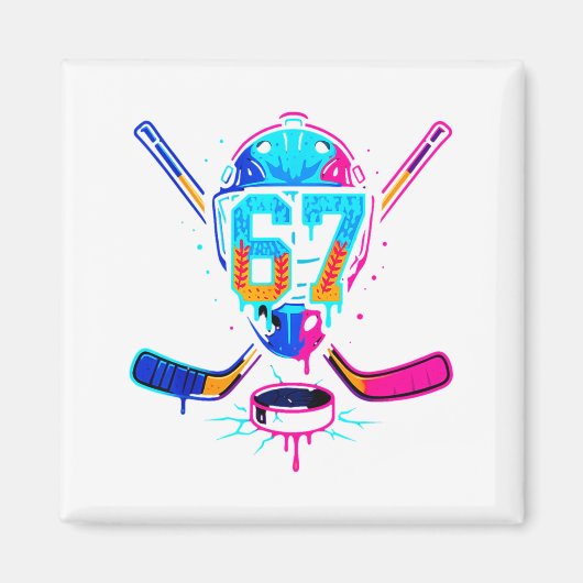Hockey Ice Cream Drip Number 67 Player 67th Birthd Magneet (Voorkant)