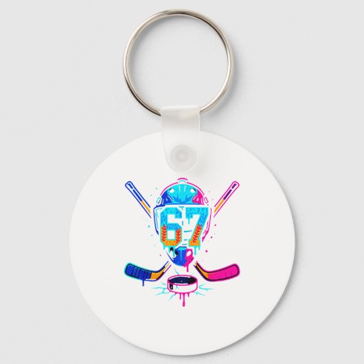 Hockey Ice Cream Drip Number 67 Player 67th Birthd Sleutelhanger (Voorkant)