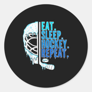 Hockey Ijs Drip Eet Slaap Hockey Herhaal Jongens Ronde Sticker