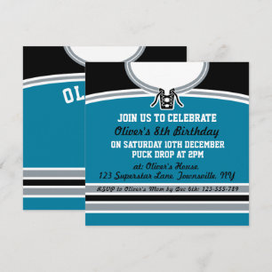Hockey Jersey Th-Party Invite Sjabloon, Blauwgroen Kaart
