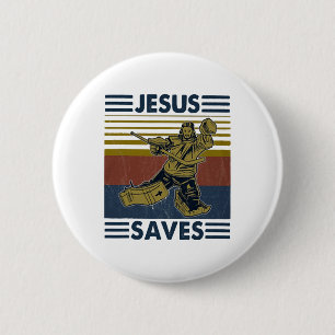 Hockey Jezus Redt Grappige Hockey De Strafbox Ronde Button 5,7 Cm