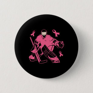 Hockey Keeper Pink Ribbon Borstkanker Awareness Ronde Button 5,7 Cm