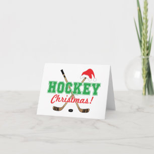Hockey kerstkaart rood en groen met kerstmuts feestdagen kaart