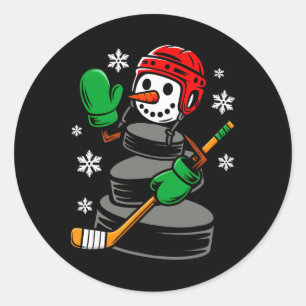 Hockey Kerstman Hoed Sneeuwman Kerst Morsig Hockey Ronde Sticker