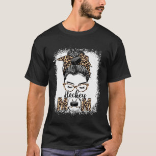 Hockey Moeder Spel Dag Messy Bun Luipaard Moederda T-shirt